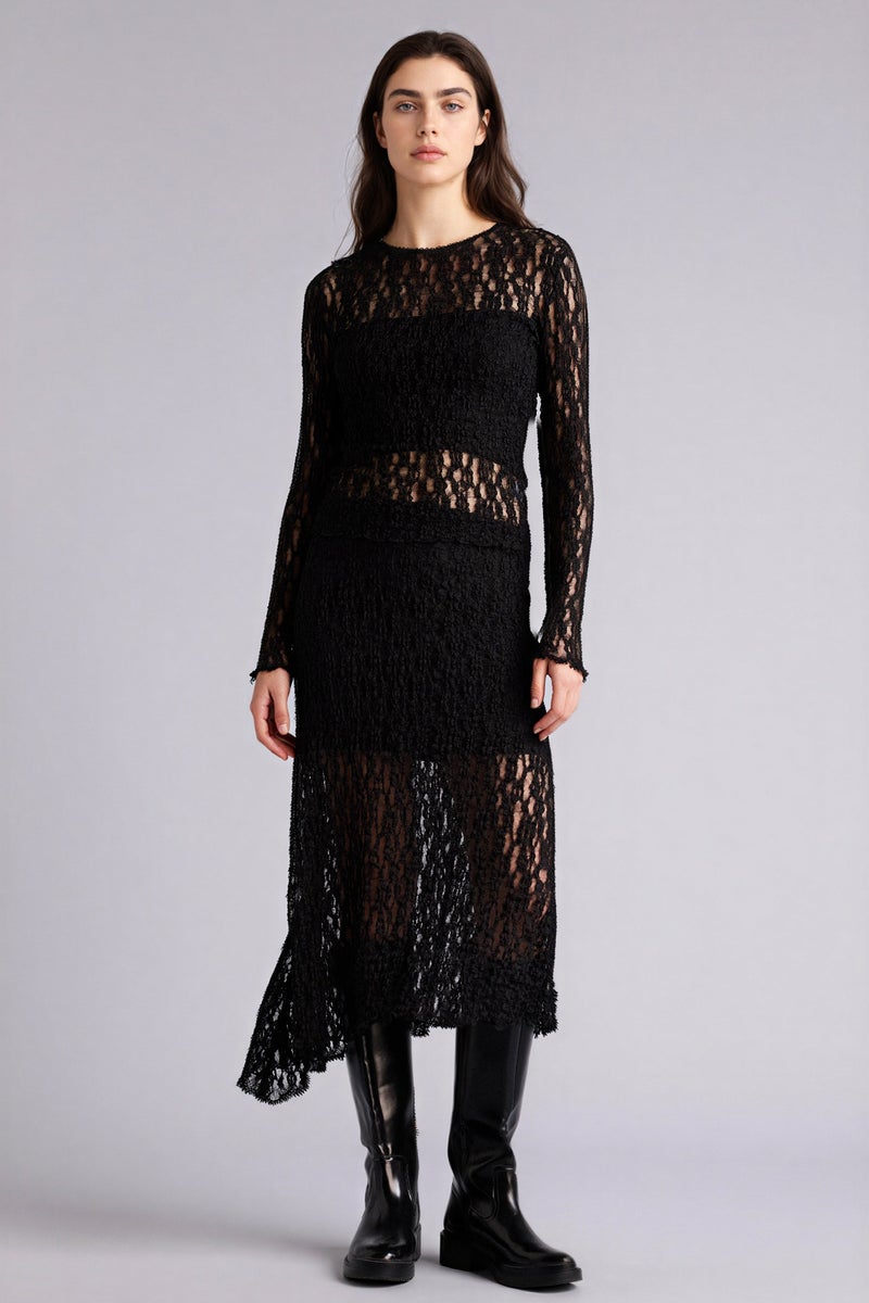 ديفاكتو جيبة ميدي تريكو دانتيل غير متماثل بخصر عادي وبطانة جيرسي - Image 3